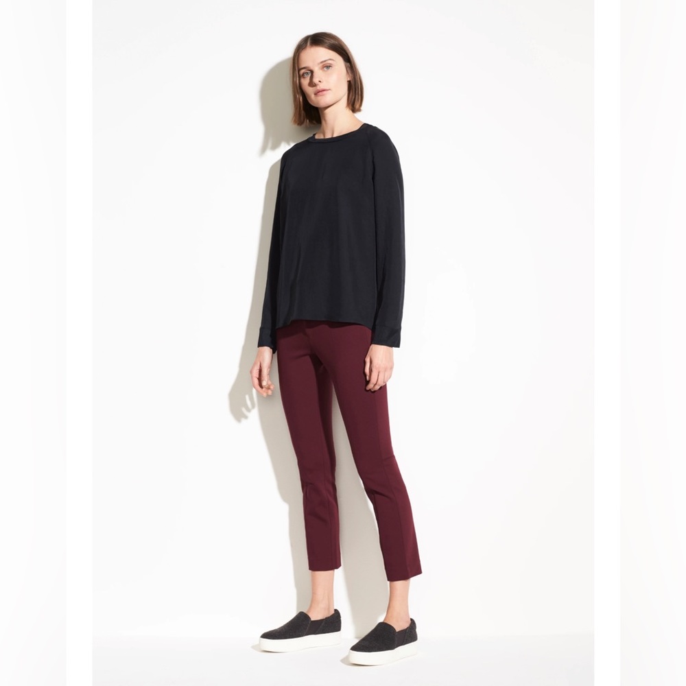 Vince Cropped Stove Pipe Trouser Pants Burgundy 6 Ponte Careerwear Designer